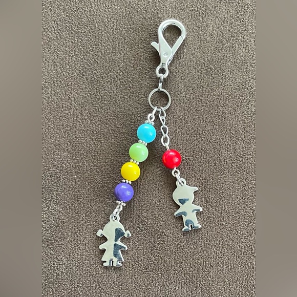 Colorful Beaded Bag Charm with Boy and Girl Pendants - Picture 3 of 6
